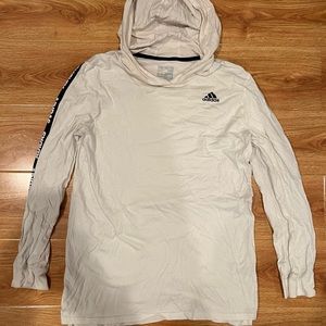 white adidas hooded long sleeve shirt